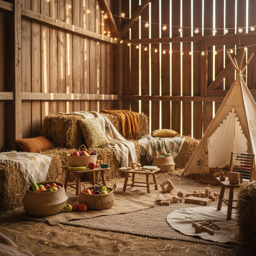 The discovery play space inside the barn