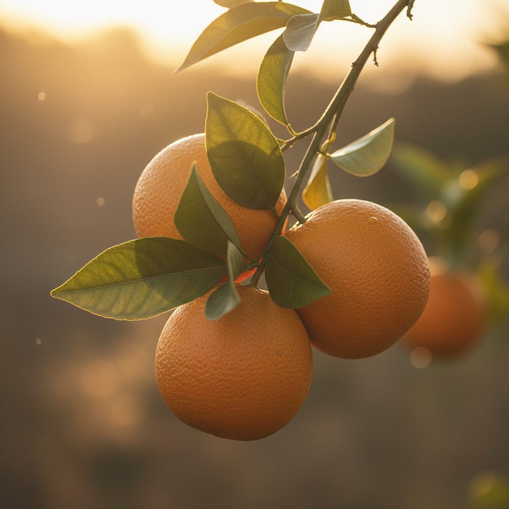 Ripe oranges on the branch