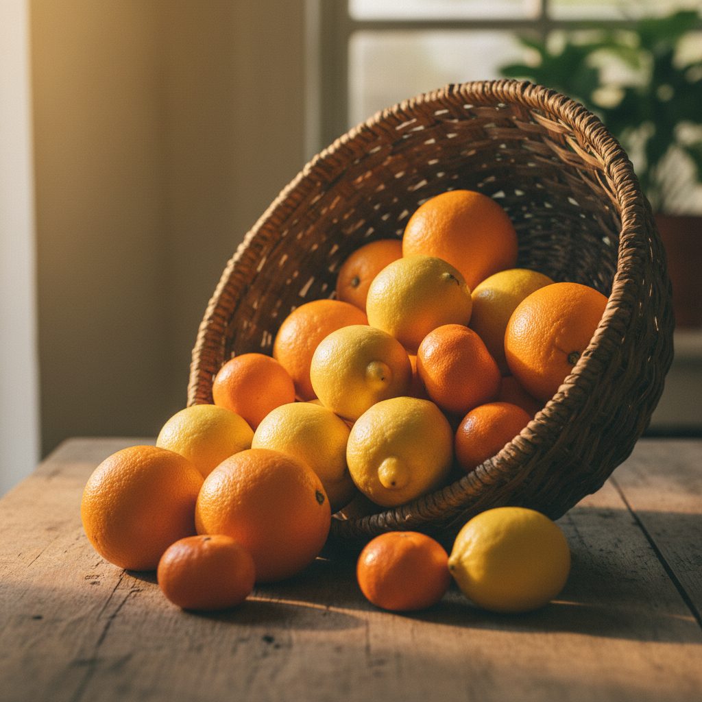 A basket of freshly picked citrus